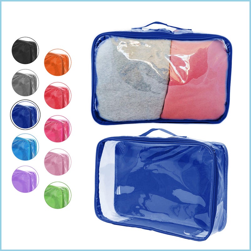 EzPacking Large Clear Travel Packing Cube/See-Through PVC Organizer for Suitcase/Multipurpose Pouch w/Handle/Dress Shirts, Pants, Cashmere, Sweaters & Seasonal Linen Storage Protection (Royal Blue) - Image 2